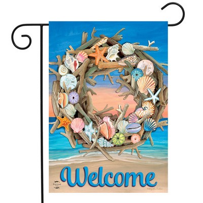 Driftwood Wreath Nautical Summer Garden Flag with Seashells