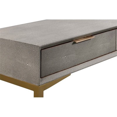 Gray Shagreen Wood and Brass Console Table with Storage