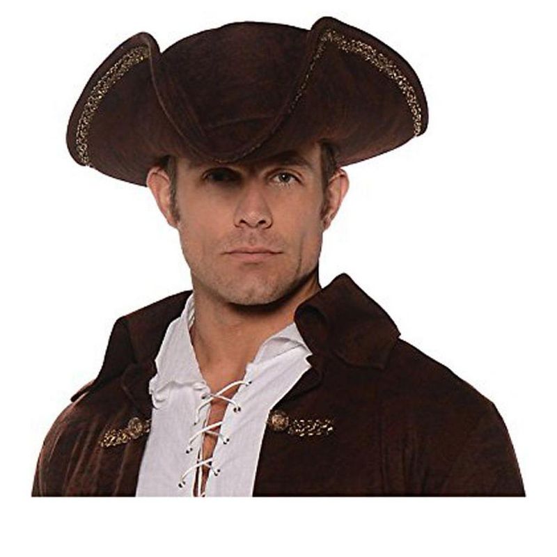 Tricorn Pirate Adult Costume Hat Brown, 1 of 2