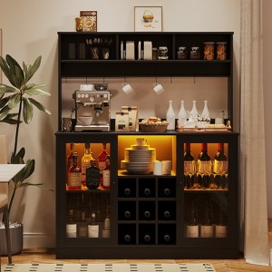 Bar Cabinet, Farmhouse Coffee Bar Cabinet, Kitchen Sideboard Buffet Cabinet with Wine Rack Storage for Liquor and Glasses - 1 of 4