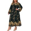 Agnes Orinda Women's Plus Size Boho Pattern Crew Neck Long Sleeve Flowy Casual A Line Maxi Dress with Belt - 2 of 4
