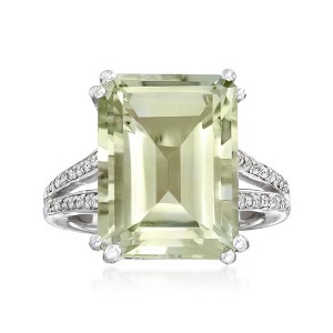 Ross-Simons 11.00 Carat Green Prasiolite and .10 ct. t.w. White Topaz Ring in Sterling Silver - 1 of 4
