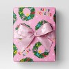 30” 20 sq ft Christmas Roll Wrap Happy Holidays and Wreaths on Pink - Wondershop™ - 2 of 3