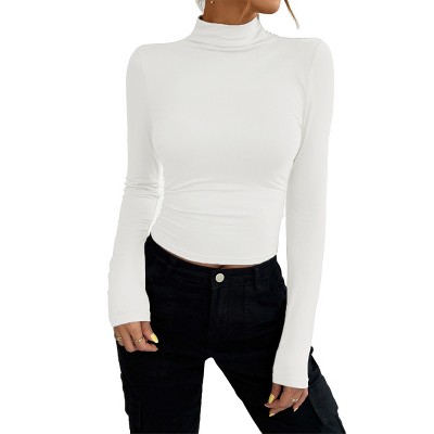 Womens Women's Mock Neck Long Sleeve Tops Slim Fit Stretchy Bodycon Shirts Fall Fashion Basic Tops