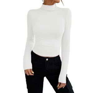 Womens Women's Mock Neck Long Sleeve Tops Slim Fit Stretchy Bodycon Shirts Fall Fashion Basic Tops - 1 of 4