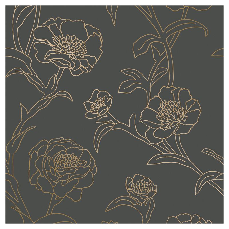 Tempaper Peonies Removable Wallpaper Dark Gray/Gold, 3 of 6