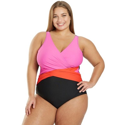 Sporti Sporti Plus Size Marina Criss Cross Tummy Control One Piece Swimsuit Red 20W