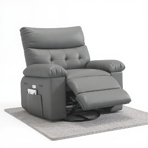 PU Leather Recliner Chair, 360° Swivel with Side Pocket Sofa, Manual Lounge Recliner with Comfortable Arms - 1 of 4