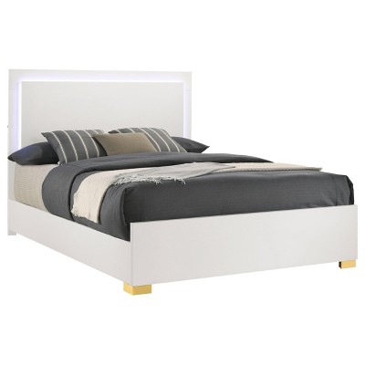 Coaster Home Furnishings Marceline Bed with LED Headboard, White, Queen