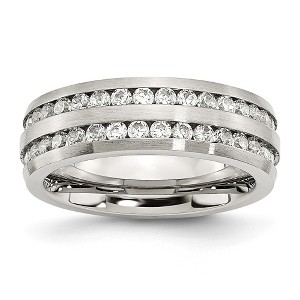 Black Bow Jewelry 7mm Stainless Steel And Cubic Zirconia Double Row Band - 1 of 4
