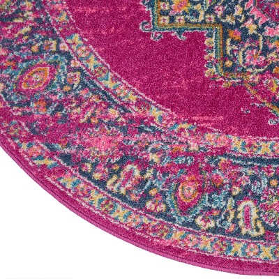 Bohemian Bliss Blue Floral Round Synthetic Easy-Care Rug, 5'3"