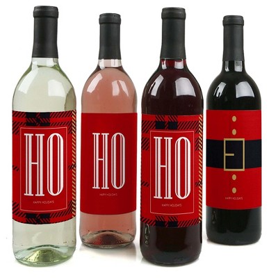 Big Dot of Happiness Ho, Ho, Ho Jolly Santa Claus - Christmas Party Decorations for Women and Men - Wine Bottle Label Stickers - Set of 4