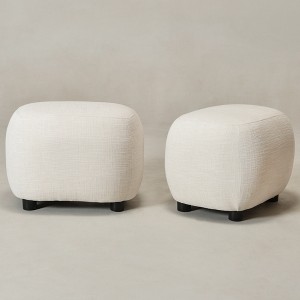 KINWELL Linen Blend Upholstered Ottoman Footrest, Textured Weave Entryway Footstool, Set of 2 - 1 of 4