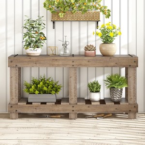 Bella Depot Solid Wood 62.9" Vintage Console Table with Metal Rivet Decor & Plank Under-Shelf for Hallway, Living Room - 1 of 4