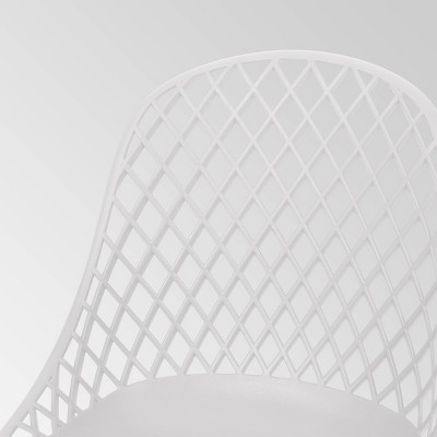 White Armless Outdoor Dining Chairs with Diamond Mesh Pattern, Set of 2