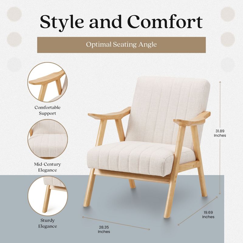 JOMEED Modern Accent Chair with Upholstered Wooden Frame and Fabric Cushion for Office, Living Room, Bedroom, Patio and Yard, Beige/Light Brown, 3 of 7
