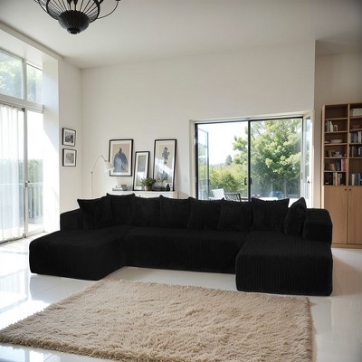 130'' U-Shaped Modular Sectional Sofa, Striped Corduroy Fabric Couch with Reversible Chaise, No Assembly, Deep Seats, Custom Layout for Living Room
