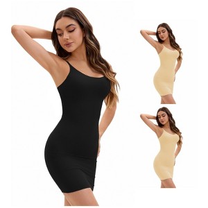 INSPIRE CHIC Women's 3 Packs Adjustable Spaghetti Strap Cami Full Slips Tummy Control Under Dress Nightwear - 1 of 4