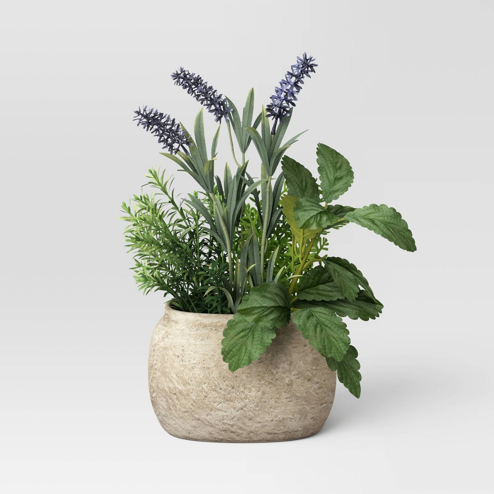 Photos - Garden & Outdoor Decoration 11.5" Artificial Herb Dish Garden in Pot Green/Purple - Threshold™ designe