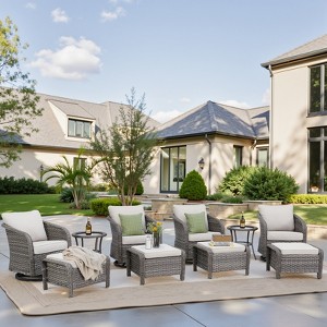 Buenhomino Outdoor Wicker Furniture Set – Swivel Glide Chairs, Sofas, Ottomans & Tables, All-Weather PE Rattan with Cushions for Patio, Garden & Deck - 1 of 4