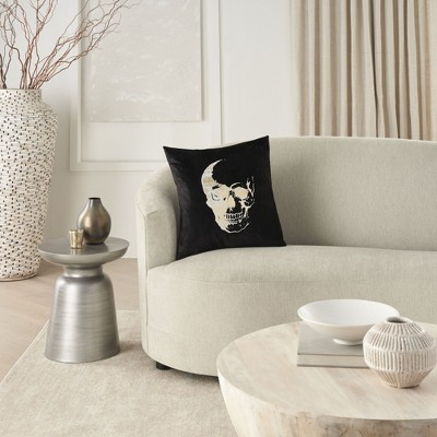 Black Velvet Skull 20" x 20" Throw Pillow