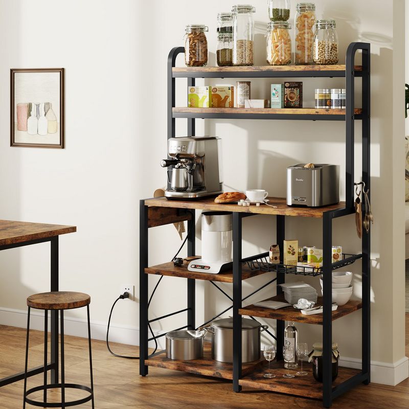 Whizmax Large Bakers Rack with Power Outlets, 6-Tier Microwave Stand, Coffee Bar, Kitchen Shelf with Wire Basket,Bookshelf, 5 of 10