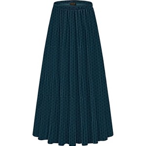Women's Chiffon High Waist Pleated Maxi Skirt - Flowy A-Line Flared Long Skirt Blue Dot - 1 of 4