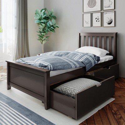 Max & Lily Twin Bed Frame with Storage Drawer, Solid Wood Platform Bed for Kids