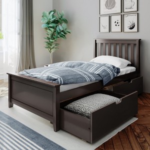 Max & Lily Twin Bed Frame with Storage Drawer, Solid Wood Platform Bed for Kids - 1 of 4