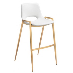 Faux Leather Barstool 39" H White With Gold Electroplated Steel Frame and Armrests by Zuo Modern (Set of 2) - 1 of 4