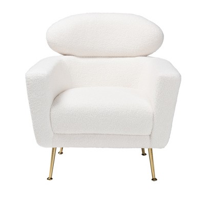 Beige Leather-Wood Contemporary Accent Chair with Angled Metal Legs