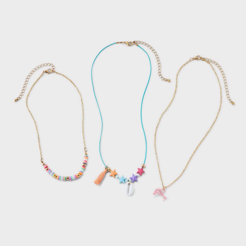Girls&#39; 3pk Dolphin Shell Necklace Set - Cat &#38; Jack&#8482;, 3 of 5
