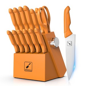 imarku Knife Set with Built-in Sharpener, Japanese Stainless Steel with Non-Slip Ergonomic Handle, Dishwasher Safe, Kitchen Gifts, Orange - 1 of 4