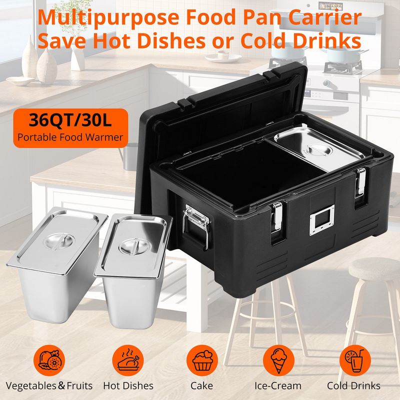 35Qt Commercial Insulated Food Pan Carrier Catering Hot Cold Serving Dish 3 Pans, 3 of 7