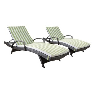 GDFStudio Olivia Rattan Armed  Adjustable Chaise Lounges with Striated Cushion(Set of 2) - 1 of 4