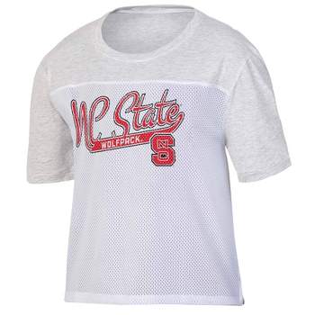 NCAA NC State Wolfpack Women's White Mesh Yoke T-Shirt
