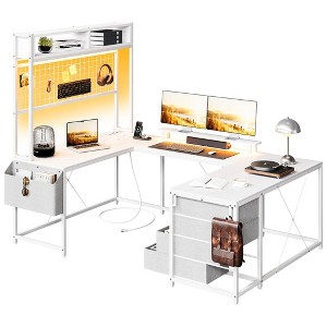 U Shaped Desk with Monitor Stand and LED Lights, U Shaped Gaming Desk with Storage Shelves - 1 of 4