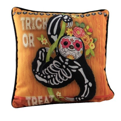 Halloween 12.0" Day Of The Dead Pillow Floral Trick Or Treat  -  Decorative Pillow