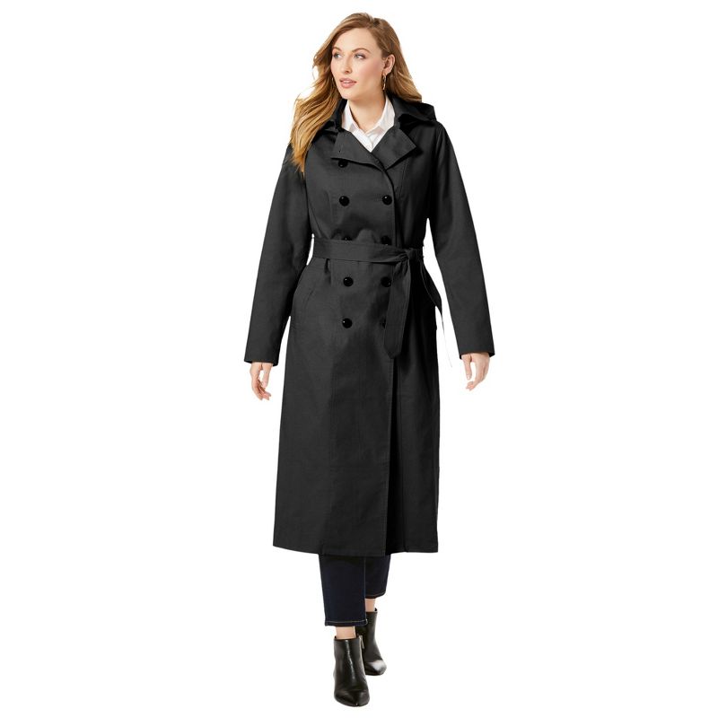 Jessica London Women's Plus Size Double Breasted Long Trench Coat, 1 of 2