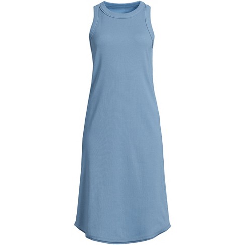 Lands' End Women's Petite Cotton Rib Sleeveless Midi Tank Dress - Medium -  Muted Blue