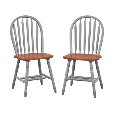 Buylateral Set of 2 Carolina Farmhouse Solid Wood Flat Spindle Windsor Dining Chairs