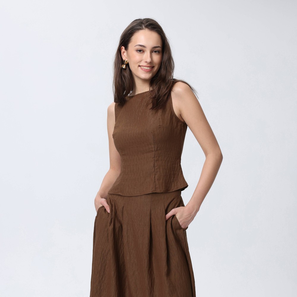 Women's Boat Neck Fitted Top - A New Day™ Brown XXL