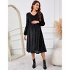 Maternity Velvet Dress V Neck Long Sleeve High Waisted Midi Dress Baby Shower Photoshoot - 2 of 4