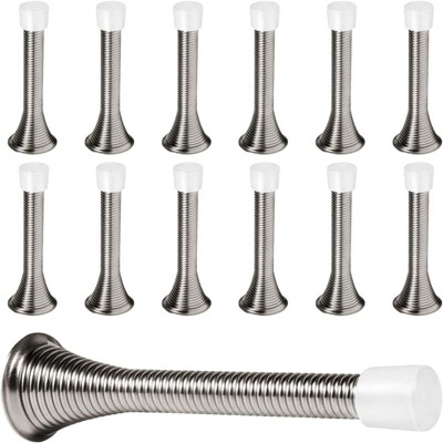 Attop 12-Pack Heavy Duty Spring Door Stops - Flexible Satin Nickel Door Stopper with Safe Rubber Tips, Protect Walls & Doors