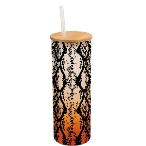 Elanze Designs Snakeskin Animal Print Wrap-Around Design 25 Ounce Frosted Gradient Glass On-The-Go Coffee Travel Skinny Tumbler Mug Cup, Bamboo Lid - 1 of 1