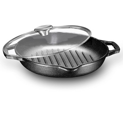 Cast Iron Skillet with Double Loop Handles and Lid