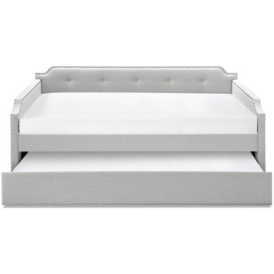 Bella Beige Upholstered Twin Daybed with Trundle and Nailhead Trim