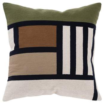 20"x20" Oversize Color Block Square Throw Pillow Cover Black/Brown/Green - Rizzy Home