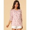 INSPIRE CHIC Women's Round Neck Ruffle 3/4 Sleeve Floral Print Chiffon Blouse - 3 of 4