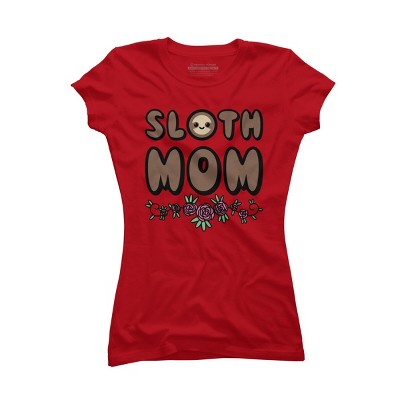 Junior's Design By Humans Sloth Mom Flowers By SlothgirlArt T-Shirt